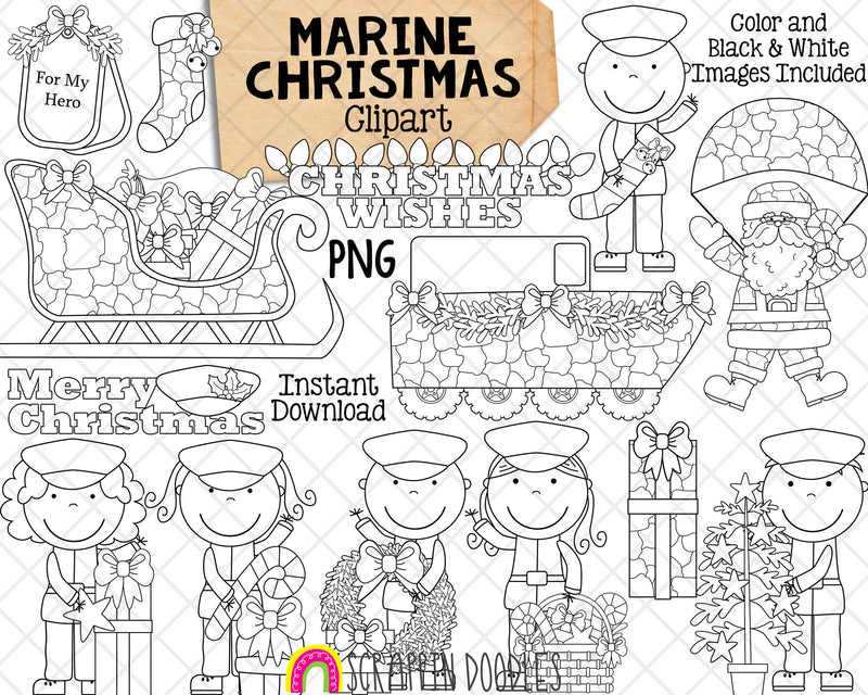 Christmas Marines ClipArt - Marine Santa Claus Parachute - Camo Stocking - Christmas Army Graphics - Commercial Use PNG - Sublimation