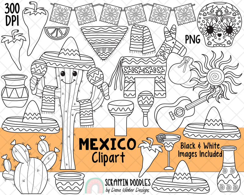 Mexico ClipArt - Cinco de Mayo ClipArt - Sugar Skull ClipArt - Calavera - Cactus - Sombrero - Castanets - Mexican Pottery - Pinata - Maracas