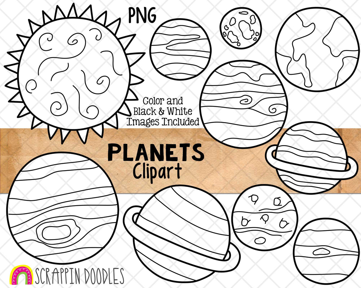 Planets Clipart - Saturn - Uranus - Neptune - Mars - Jupiter - Mercury - Earth - Venus - Sun - Sublimation - Hand Drawn PNG