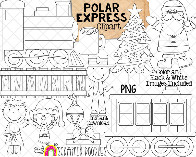 Polar Express ClipArt - North Pole Christmas Clip Art - Christmas Train - Santa Claus - Commercial Use PNG Sublimation