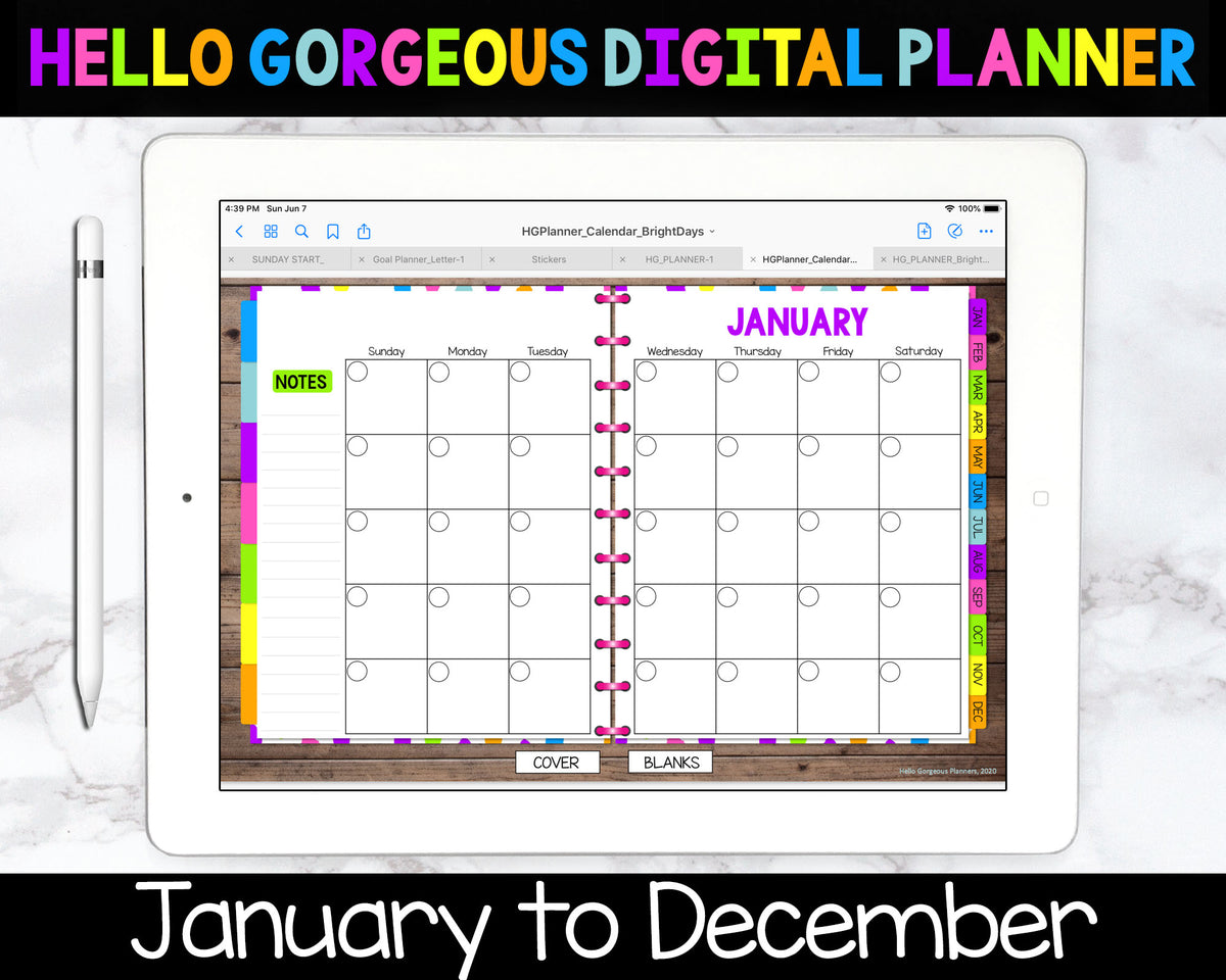 Bright Days Digital Planner - Calendar & Blanks - Undated Instant Download