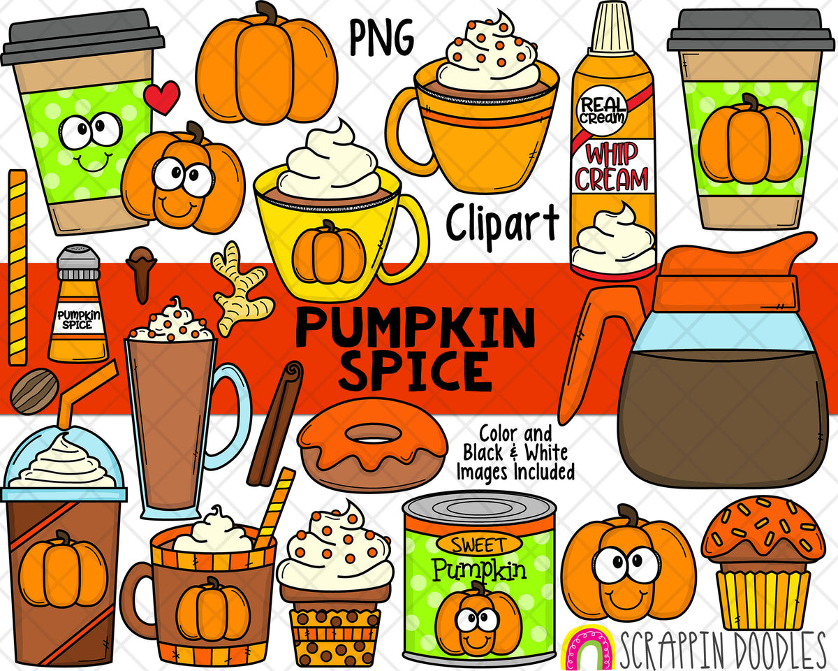 Pumpkin Spice Clip Art - Autumn Clipart - Coffee - Frappuccino - Latte - Pumpkin Spice Muffin 