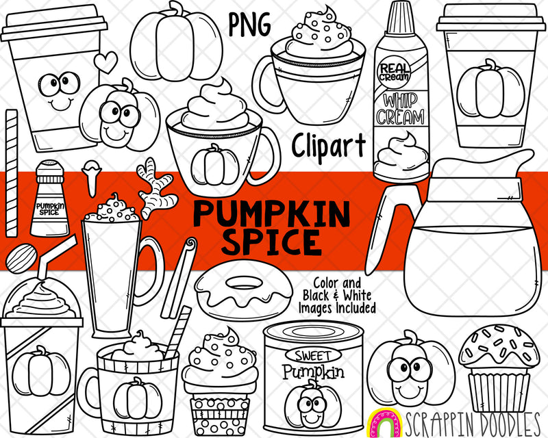 Pumpkin Spice Clip Art - Autumn Clipart - Coffee - Frappuccino - Latte - Pumpkin Spice Muffin 