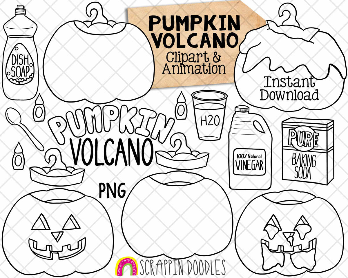 Pumpkin Volcano ClipArt and Animation - Pumpkin Science Experiment PNG - Baking Soda Volcano GIF