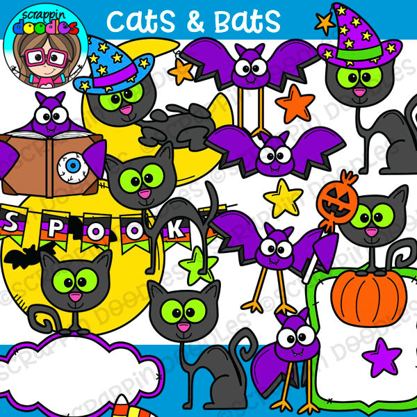 Cats and Bats Halloween clip Art