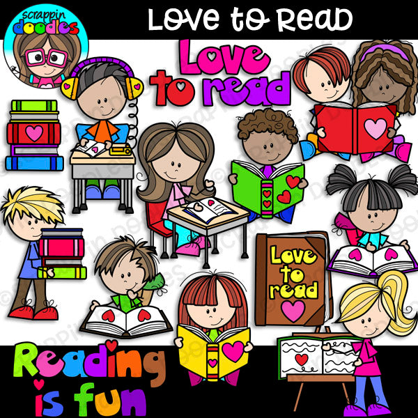 Kids Reading Books Clip Art