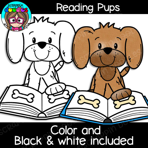 puppy reading clipart