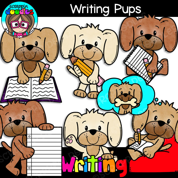 Writing Pups Clipart