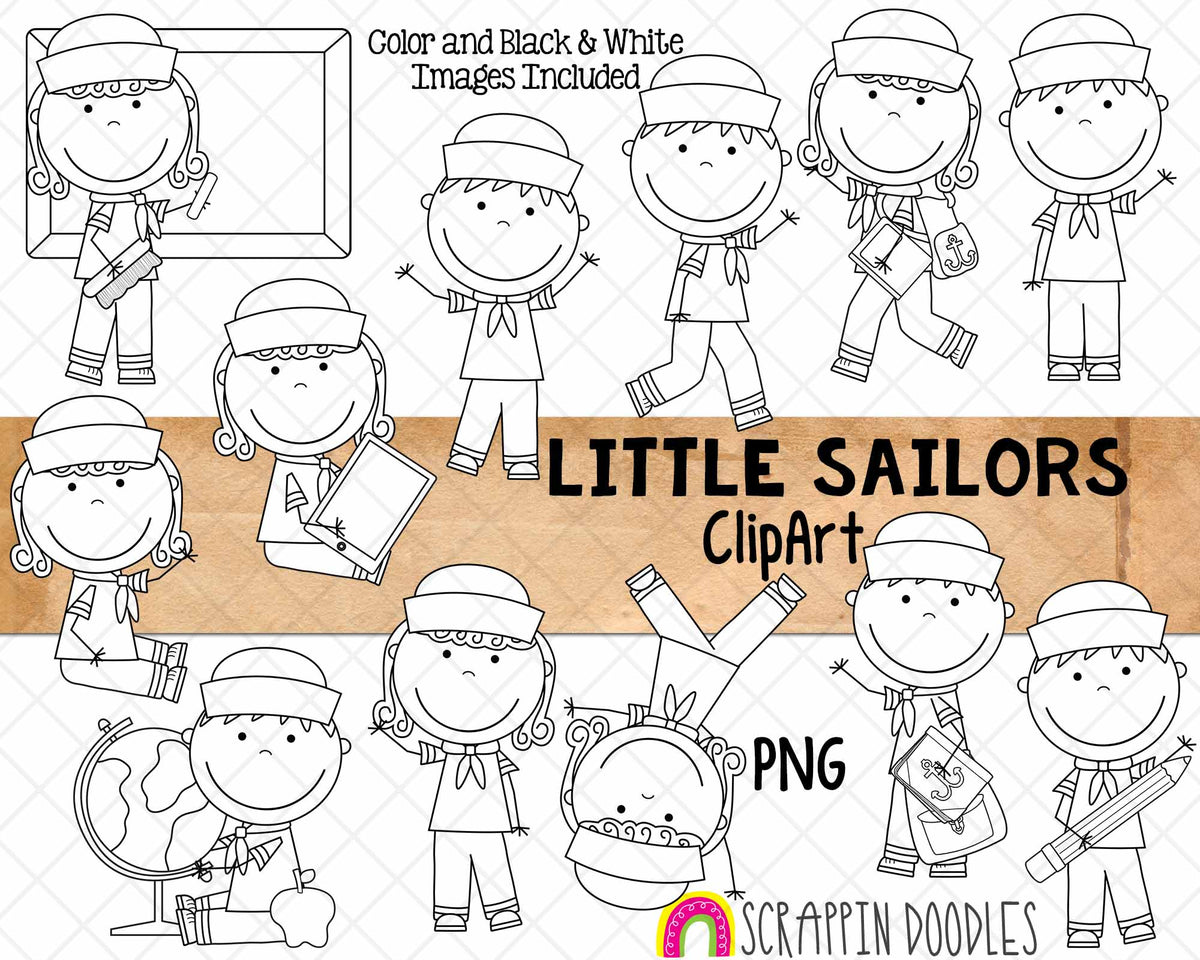 Sailor Clipart - School Sailors - Kids Sailor Dress Up - Commercial Use PNG Sublimation Graphics