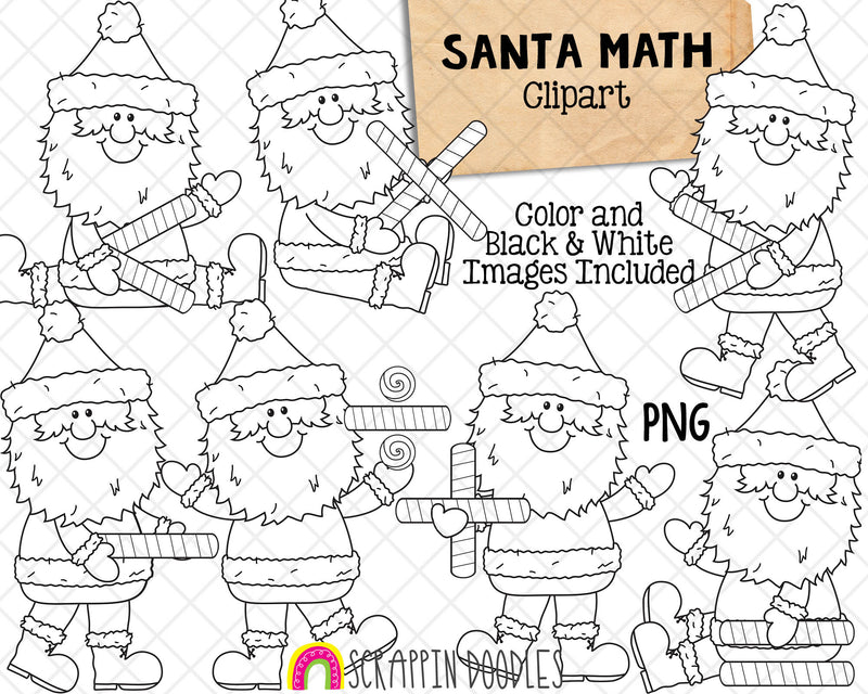 Santa Claus Math Signs ClipArt - Christmas Candy Cane Math Signs - Sublimation PNG  Included 1 ZIP file 14 images - PLUS - 14 Math signs - Transparent 300 DPI PNG  Commercial Use Allowed 