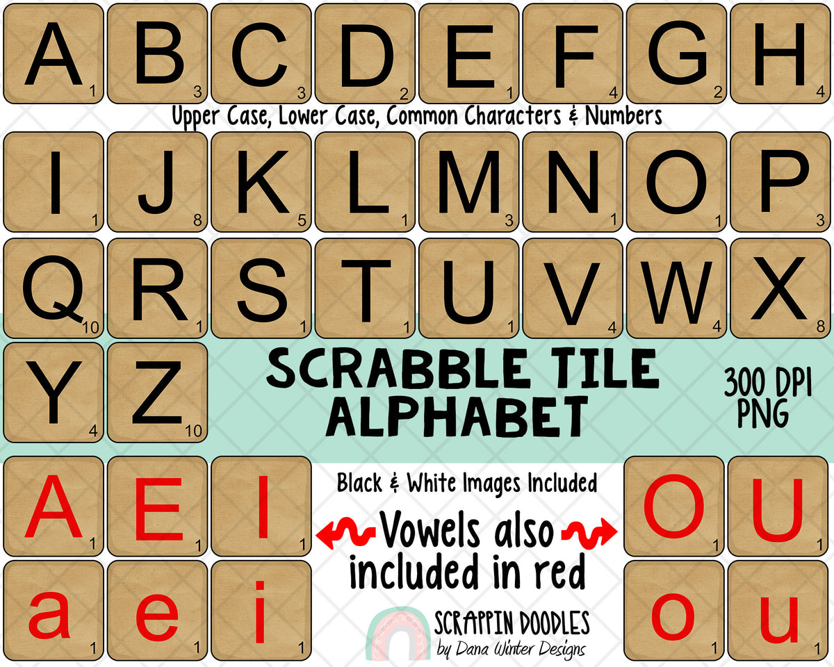 Scrabble Tile ClipArt - Wooden Tile Alphabet ClipArt - PNG Printable Alphabet Tiles