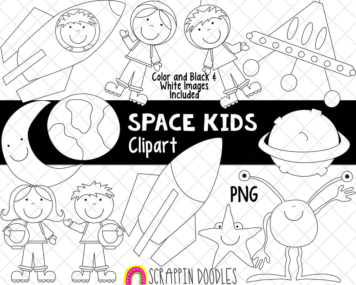 Space ClipArt - Outerspace Clipart - Astronaut Clipart - Alien Clipart - Rocket Clipart - UFO Clipart - Hand Drawn PNG