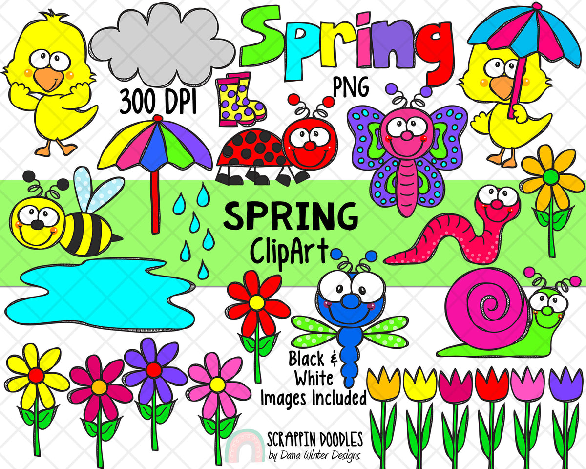 Spring ClipArt - Spring BUNDLE - Garden ClipArt - Spring Flowers - Hand Drawn Clipart - Weather ClipArt - Tulips - Cute Bug ClipArt - Frames