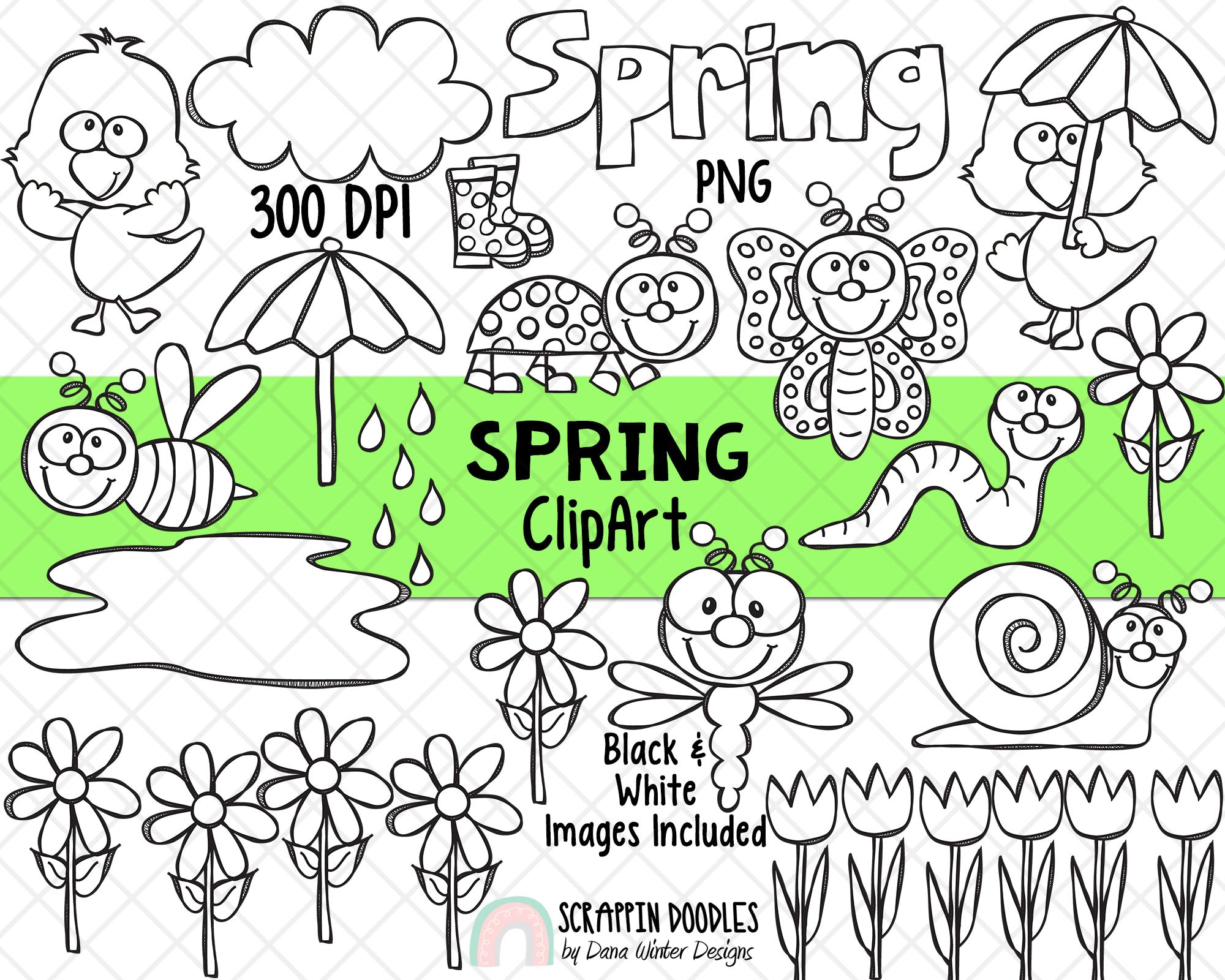 Spring ClipArt - Spring BUNDLE - Garden ClipArt - Spring Flowers - Hand  Drawn Clipart - Weather ClipArt - Tulips - Cute Bug ClipArt - Frames