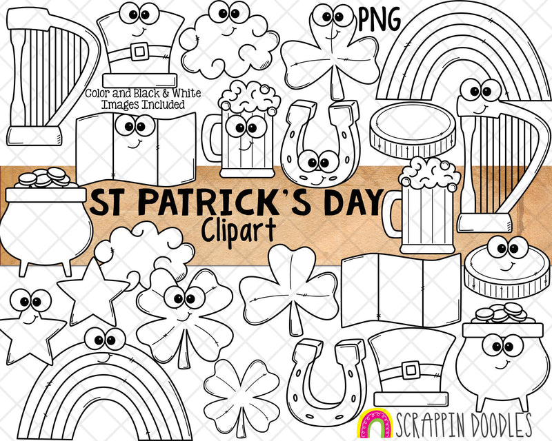 St. Patrick's Day ClipArt - Commercial Use St Patricks DayClip Art - Irish ClipArt - Pot of Gold - Lucky Horseshoe - 4 Leaf Clover PNG