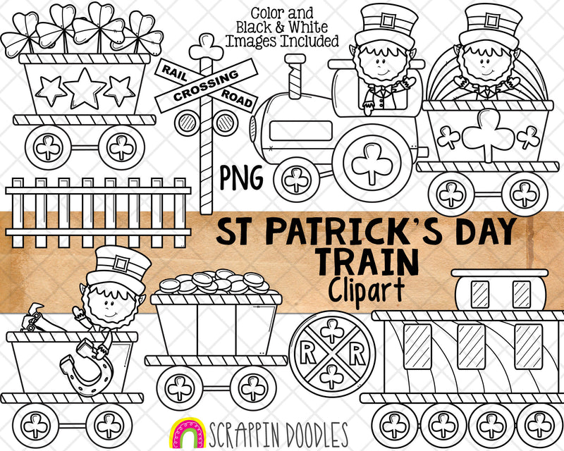 St. Patrick's Day ClipArt - Train ClipArt - Caboose ClipArt - Railroad Crossing Graphics - Commercial Use St Patricks Day Clipart