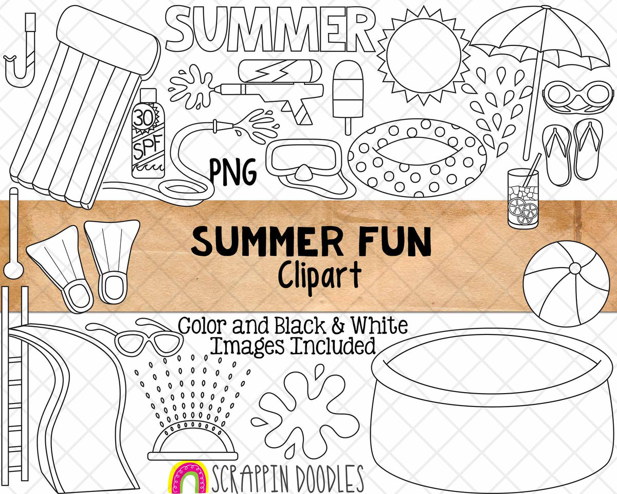 Summer Fun ClipArt - Backyard Pool Party - Commercial Use PNG - Sublimation Graphics