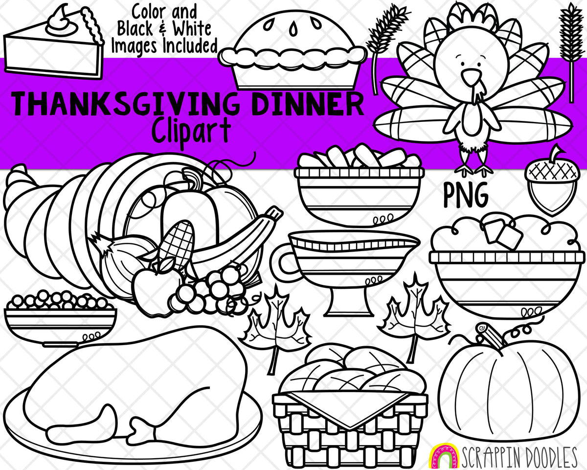 Thanksgiving Dinner ClipArt - Thanksgiving Food Graphics - Turkey Dinner