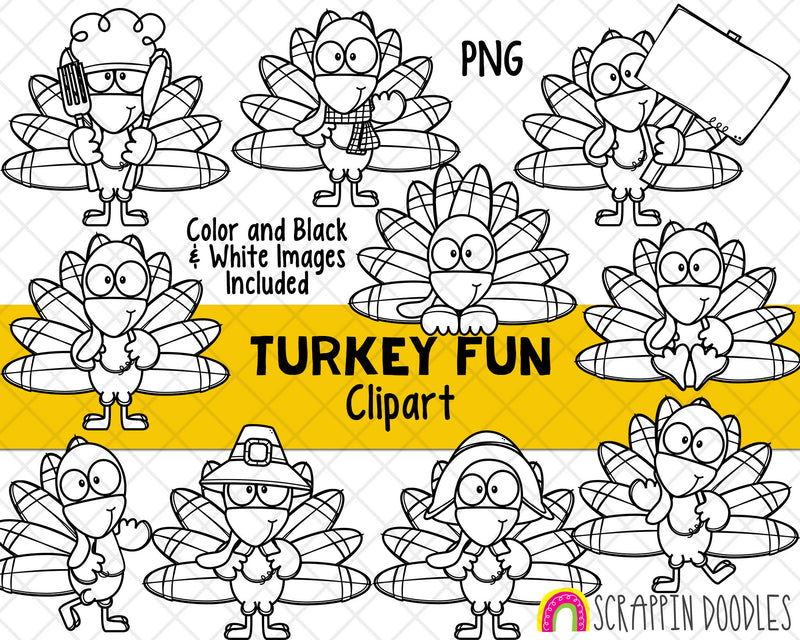 Turkey Fun Clip Art - Commercial Use Turkey Clipart - Thanksgiving Clip Art - Cute Posing Turkey Clipart - Turkey Chef - PNG 