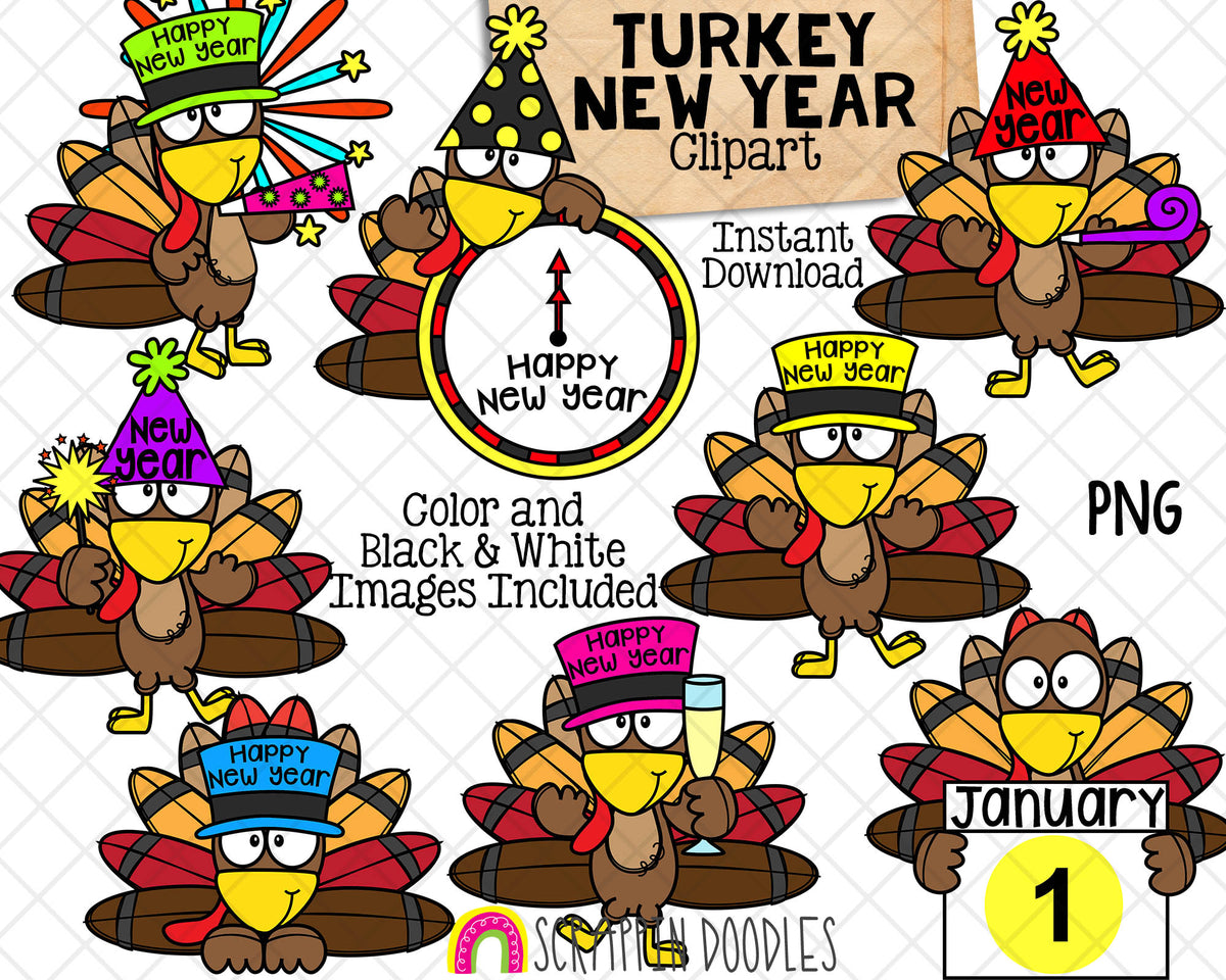 Turkey ClipArt - New Year Turkey Clipart - New Years Eve Graphics