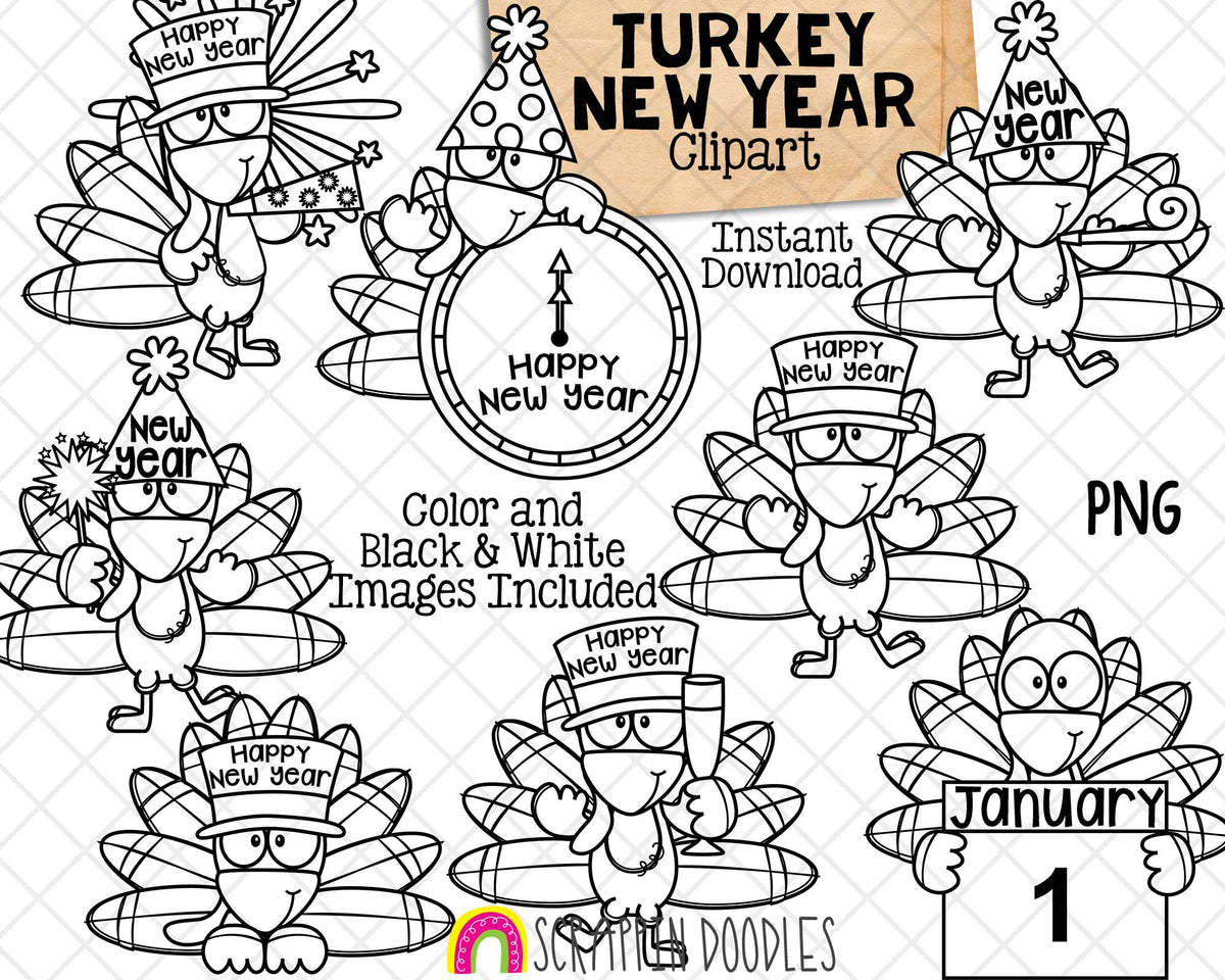 Turkey ClipArt - New Year Turkey Clipart - New Years Eve Graphics