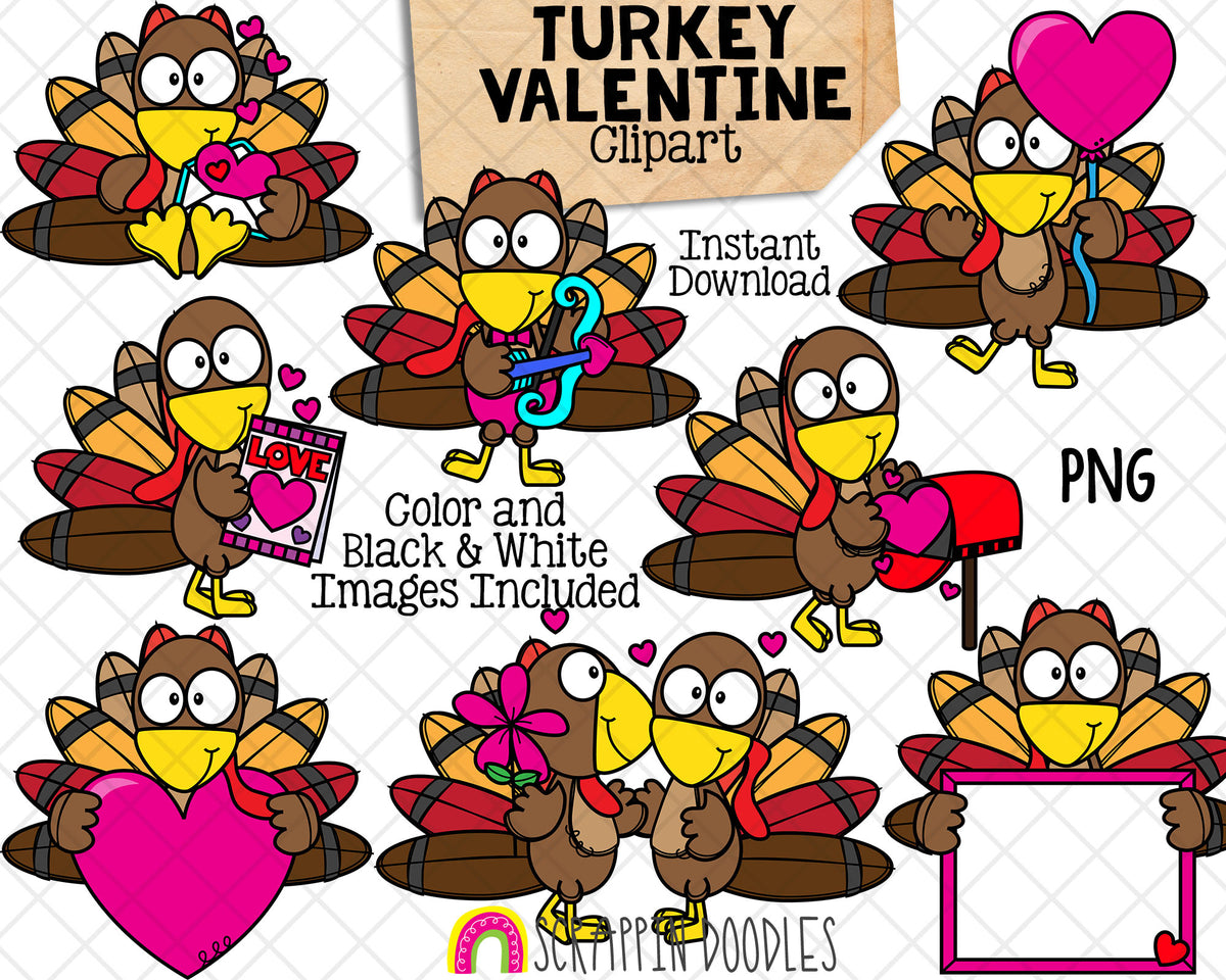 Turkey ClipArt - Valentine Turkey Clipart - Valentine Graphics - Commercial Use Allowed - Sublimation PNG