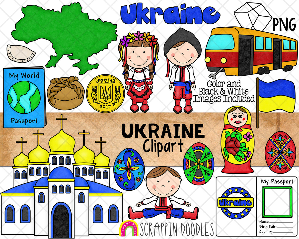 Ukraine ClipArt - Ukrainian Dance - Pysanky - Paska Bread - Nesting Dolls - St. Michaels Monastery - Commercial Use PNG