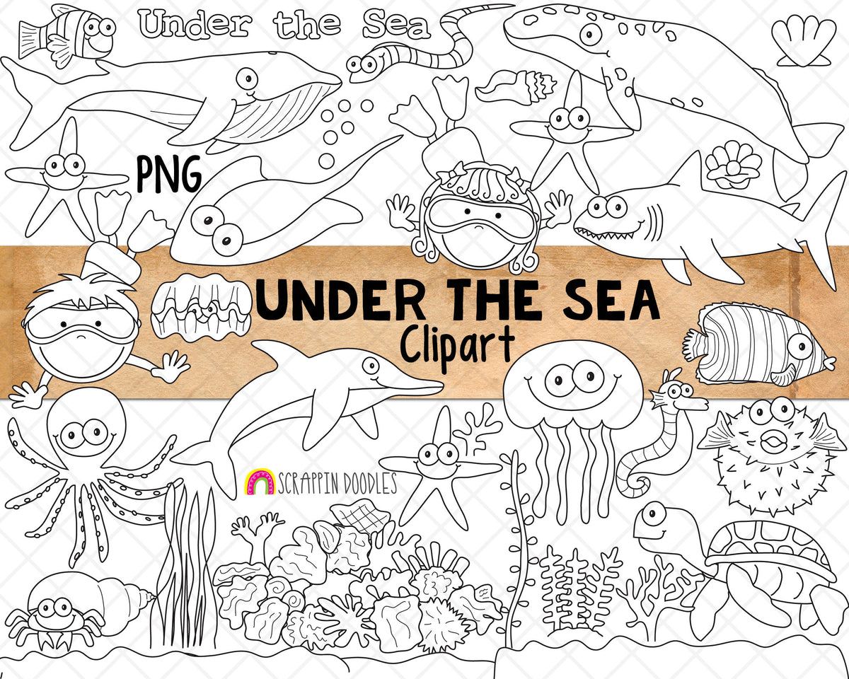 Under The Sea ClipArt - Ocean Snorkeling Clip Art - Blue Whale - Shark - Dolphin - Star Fish - BlowFish - Stingray - Commercial Use PNG