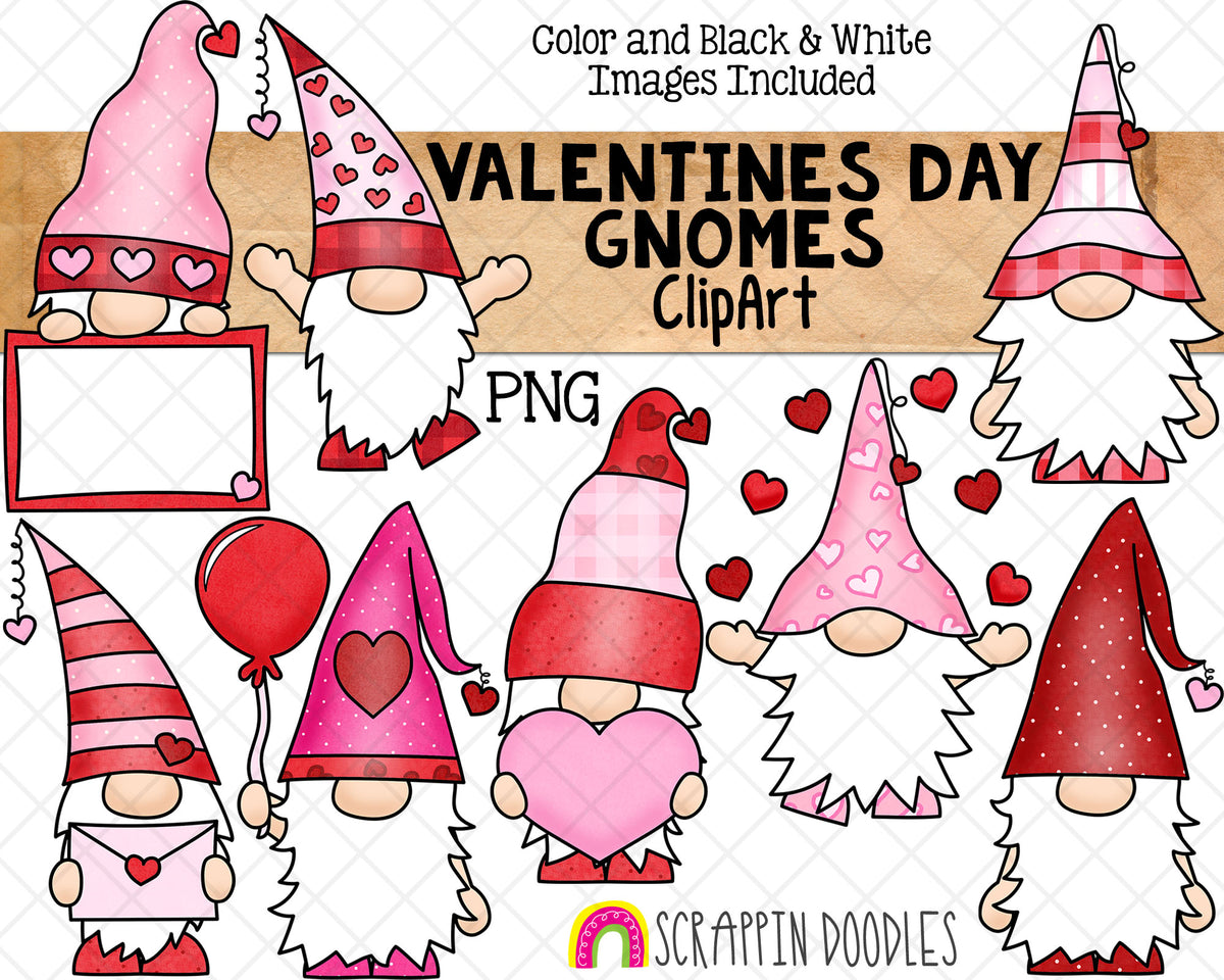 Valentine Gnome ClipArt - Valentine's Day Gnomes - PNG - Pink Garden Gnomes - Commercial Use Valentine - PNG