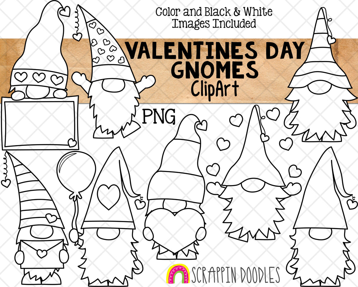 Valentine Gnome ClipArt - Valentine's Day Gnomes - PNG - Pink Garden Gnomes - Commercial Use Valentine - PNG