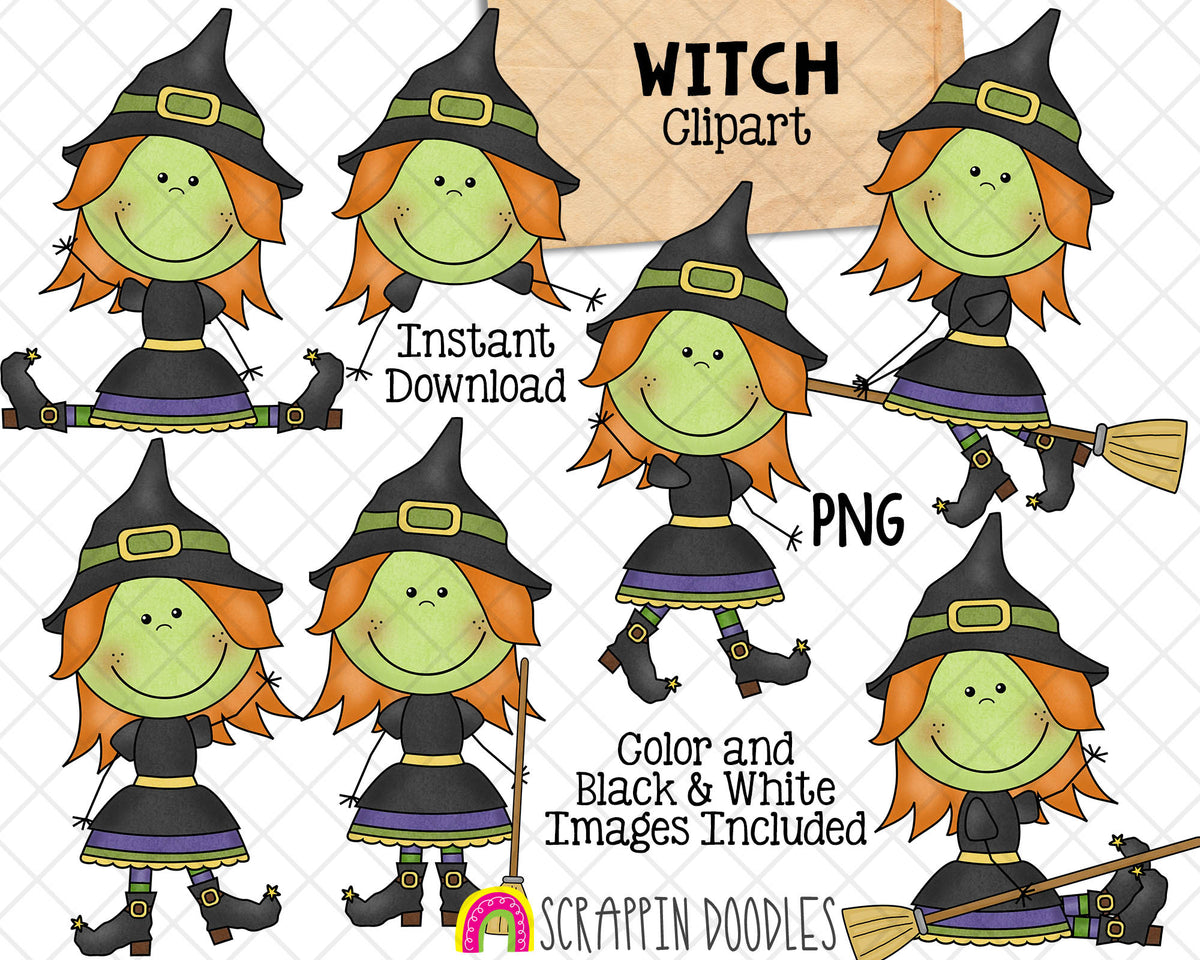 Witch ClipArt - Witch PNG - Halloween Graphics - Commercial Use Sublimation  Graphics