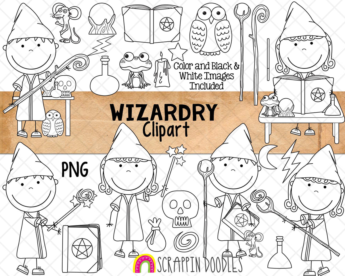 Wizardry ClipArt - Wizards - Sorcerer - Magic Spells - Commercial Use PNG Sublimation Graphics