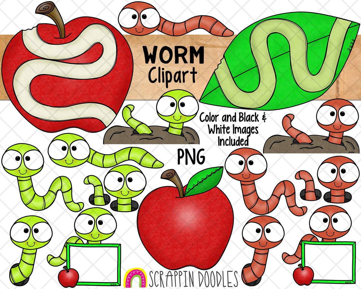 Worm Clip Art - Earth Worms - Apple Worms - Commercial Use PNG