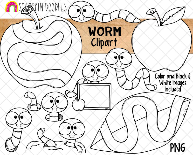 Worm Clip Art - Earth Worms - Apple Worms - Commercial Use PNG